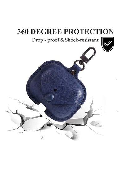 Genuine Leather Wireless Charging Case With Keychain For Apple AirPods 3 Navy Blue