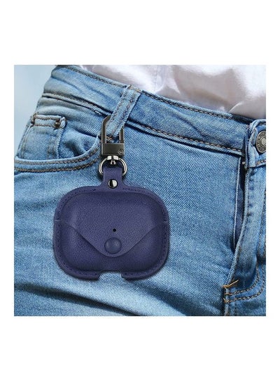 Genuine Leather Wireless Charging Case With Keychain For Apple AirPods 3 Navy Blue