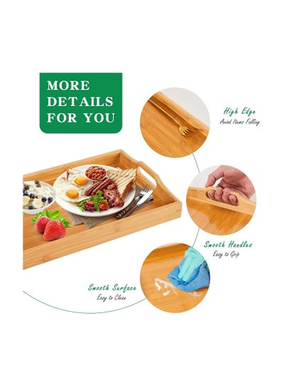 3-Piece Stackable Bamboo Table Serving Tray with handles