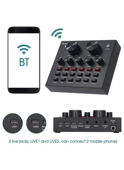 Bluetooth Mobile Sound Card with 12 Effects Microphone USB External Chip for Computer Audio Broadcast