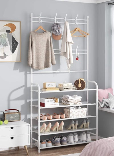 5 Tier Home Entryway Furniture Shelf Multipurpose Shoe and Coat Stand and 5 Shelves