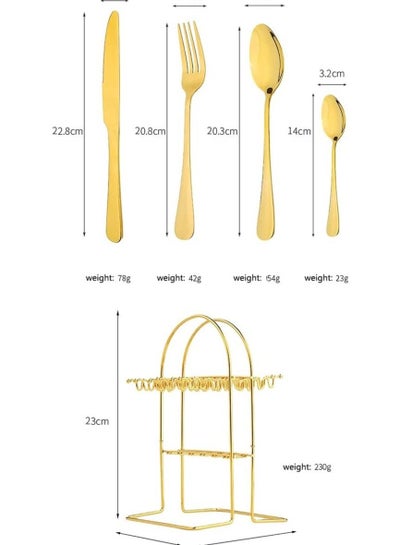 24-Piece Gold Cutlery Stainless Steel set with Stand, Spoon, Knife and Fork Service for 6, Safe and Easy to Clean