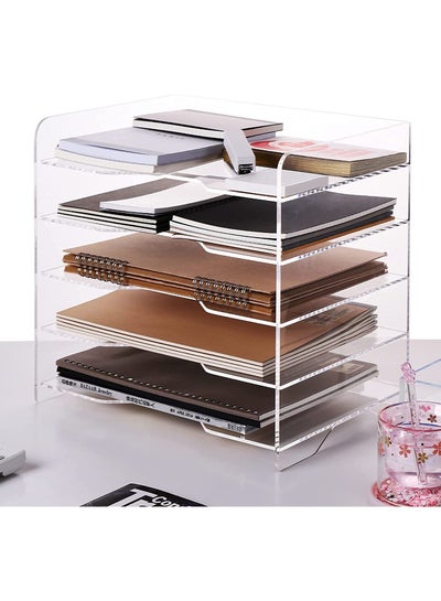5 Tier Clear Acrylic Magazine File Holder Document Storage Organising Stand and Desk Organiser for Files Books and Papers