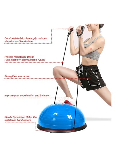 Bosu Ball Half Balance Trainer Board for Exercise and Fitness Core Stability Training Yoga Equipment with Pump, Resistance Bands 60cm