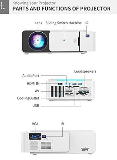 جهاز عرض T5 LED جديد مسرح منزلي ذكي 1080P HD مع مكبرات صوت ستيريو 100 ANSI WiFi USB HDMI SD بطاقة سماعة رأس مقبس صوت 3.5 مم ونسخ للهاتف المحمول