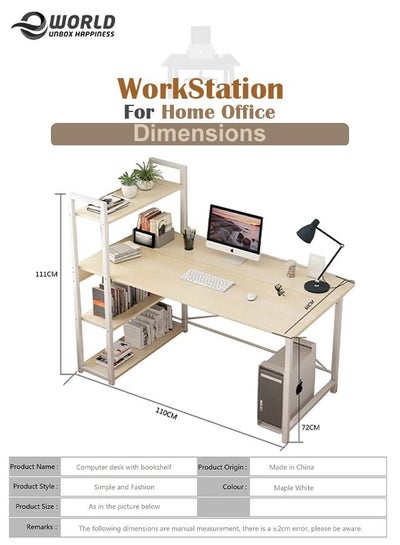 Professional Computer Table PC Workstation with Large Laptop Desk Bookshelf Drawers Shelves Storage and Organisation Sturdy Workspace for Home Office