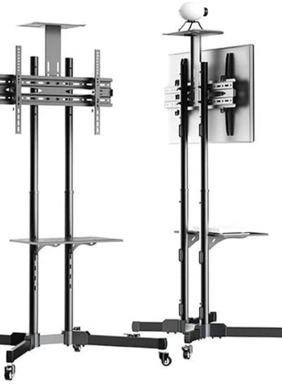 Single Monitor Fully Adjustable Computer Desk TV Mount with Wheels Caster Articulating Stand for 32–65-inch LCD Screen 360 Swivel VESA.