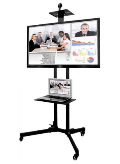 Single Monitor Fully Adjustable Computer Desk TV Mount with Wheels Caster Articulating Stand for 32–65-inch LCD Screen 360 Swivel VESA.