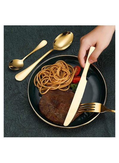 24-Piece Gold Cutlery Stainless Steel set with Stand, Spoon, Knife and Fork Service for 6, Safe and Easy to Clean