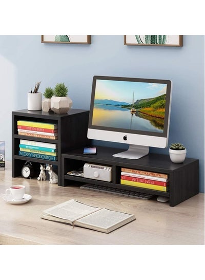 Laptop Riser Stand with Cabins, Desktop Table Storage Organising Shelf Black