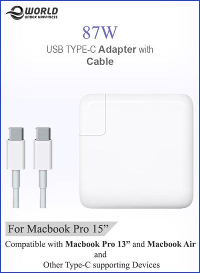 87W USB Type-C PD Adapter Fast Charger Cable Compatible with Apple Macbook Pro 13