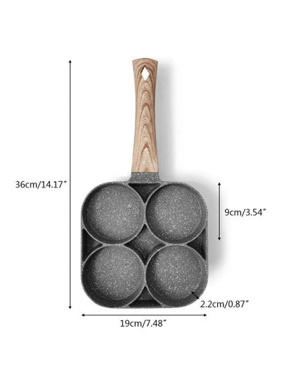 Non-Stick Aluminium 4 Hole Cooking Frying Pan with Wooden Handle and 4 Holes for making Breakfast Griddle Burgers Eggs omelette pancake