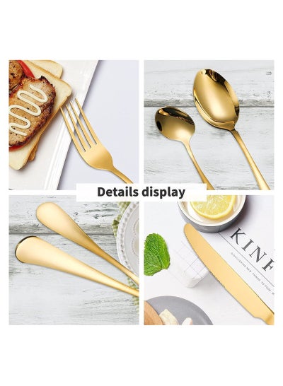 24-Piece Gold Cutlery Stainless Steel set with Stand, Spoon, Knife and Fork Service for 6, Safe and Easy to Clean