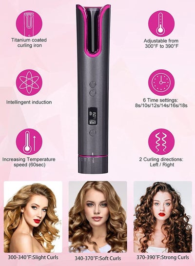 Cordless Wireless Automatic Hair Curler Roller Portable Iron Curling Wand with LCD Temperature Display and Timer USB TYPE-C
