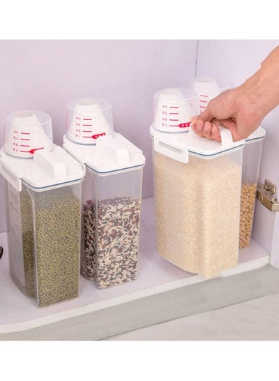 Pack of 4 Food Storage Container Space Saving Plastic Cereal Keeper with Air Tight Lid and Measuring Cup
