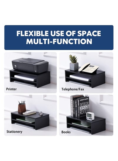 Computer Monitor Riser Laptop Stand with Cabins, Desktop Table Storage Organising Shelf Black