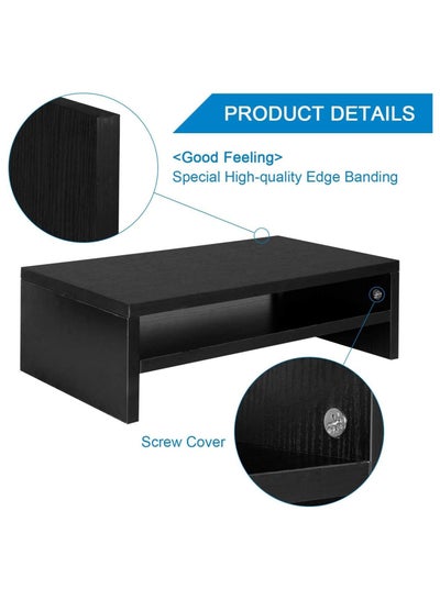 Computer Monitor Riser Laptop Stand with Cabins, Desktop Table Storage Organising Shelf Black