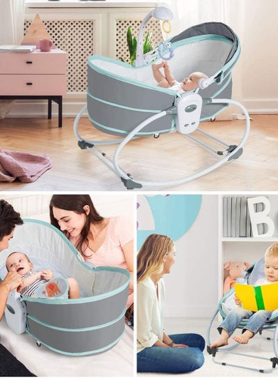 5 In 1 Baby Cradle Crib Rocking Bassinet Bedside Sleeping Swing Bed Kids Travel Basket Recliner Chair With Detachable Canopy And Toys Vibration For Infants And Toddles