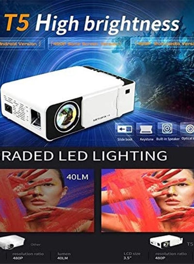 جهاز عرض T5 LED جديد مسرح منزلي ذكي 1080P HD مع مكبرات صوت ستيريو 100 ANSI WiFi USB HDMI SD بطاقة سماعة رأس مقبس صوت 3.5 مم ونسخ للهاتف المحمول