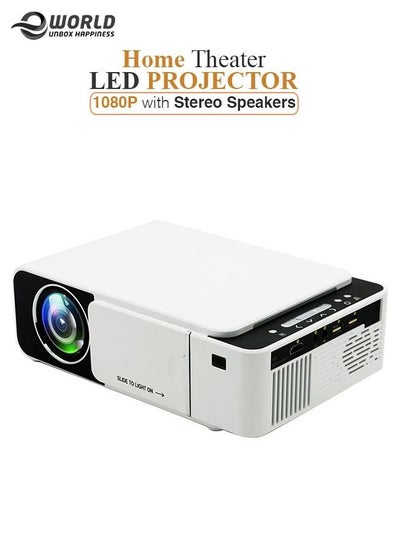 جهاز عرض T5 LED جديد مسرح منزلي ذكي 1080P HD مع مكبرات صوت ستيريو 100 ANSI WiFi USB HDMI SD بطاقة سماعة رأس مقبس صوت 3.5 مم ونسخ للهاتف المحمول