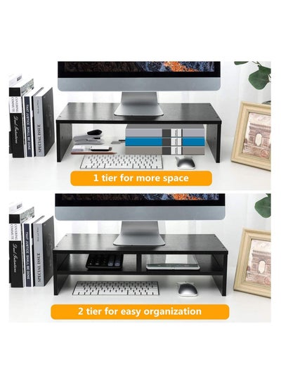 Laptop Riser Stand with Cabins, Desktop Table Storage Organising Shelf Black