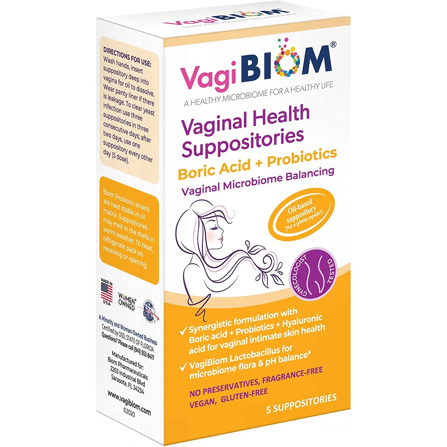 Vagibiom Boric Acid + Probiotics Vaginal Suppositories 5'S