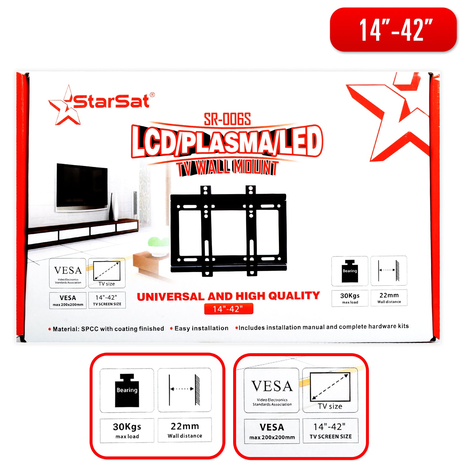 StarSat-006S Universal LCD, Plasma, LED TV Wall mount Up to 30KGgs