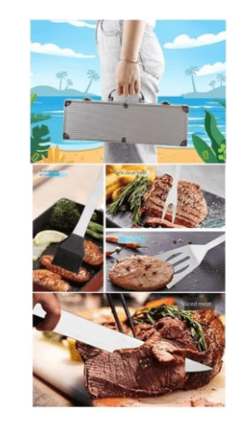Barbecue Cutlery Set 10 Pieces Stainless Steel Tool Grill Accessories in Aluminium Case for Camping Outdoor