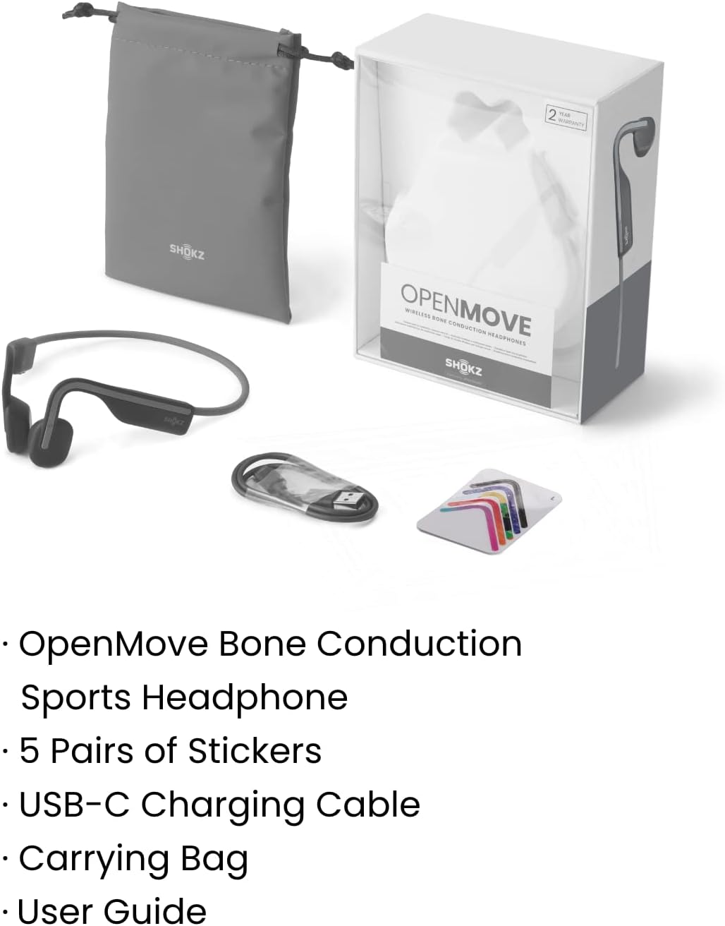 SHOKZ OpenMove Wireless Headphones, Bluetooth Bone Conduction Sports Headset with Mic, 6 Hour Playtime & IP55 Waterproof for Running Workout Cycling (Grey)