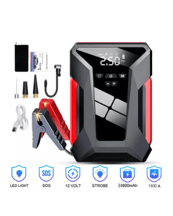 Car Jump Starter with Air Compressor, 39800mAh Battery, LED Flashlight, and Portable Jump Box for Emergency Power and Tire Inflation
