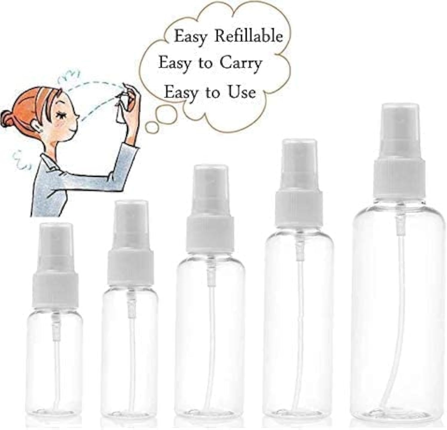 ECVV Plastic Spray Bottles,Plastic Spray Clear Empty Fine Mist Mini Travel Bottles Set Refillable Liquid Containers 100ml (3.4oz) (1PACK)