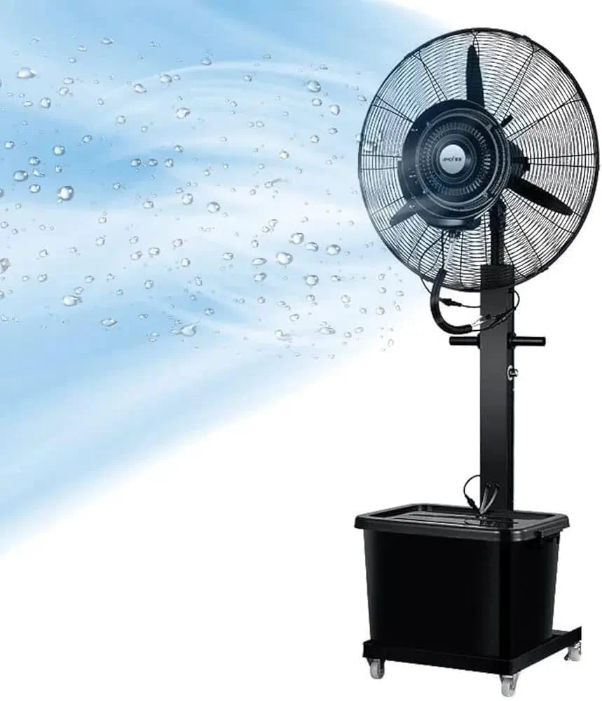 Misting Fan, Heavy Duty Water Mist Fan,3 Cooling Speeds,41L Tank,Water Spray, Cooler Fan for Garden, Warehouse Factory and Event. (26 inch)