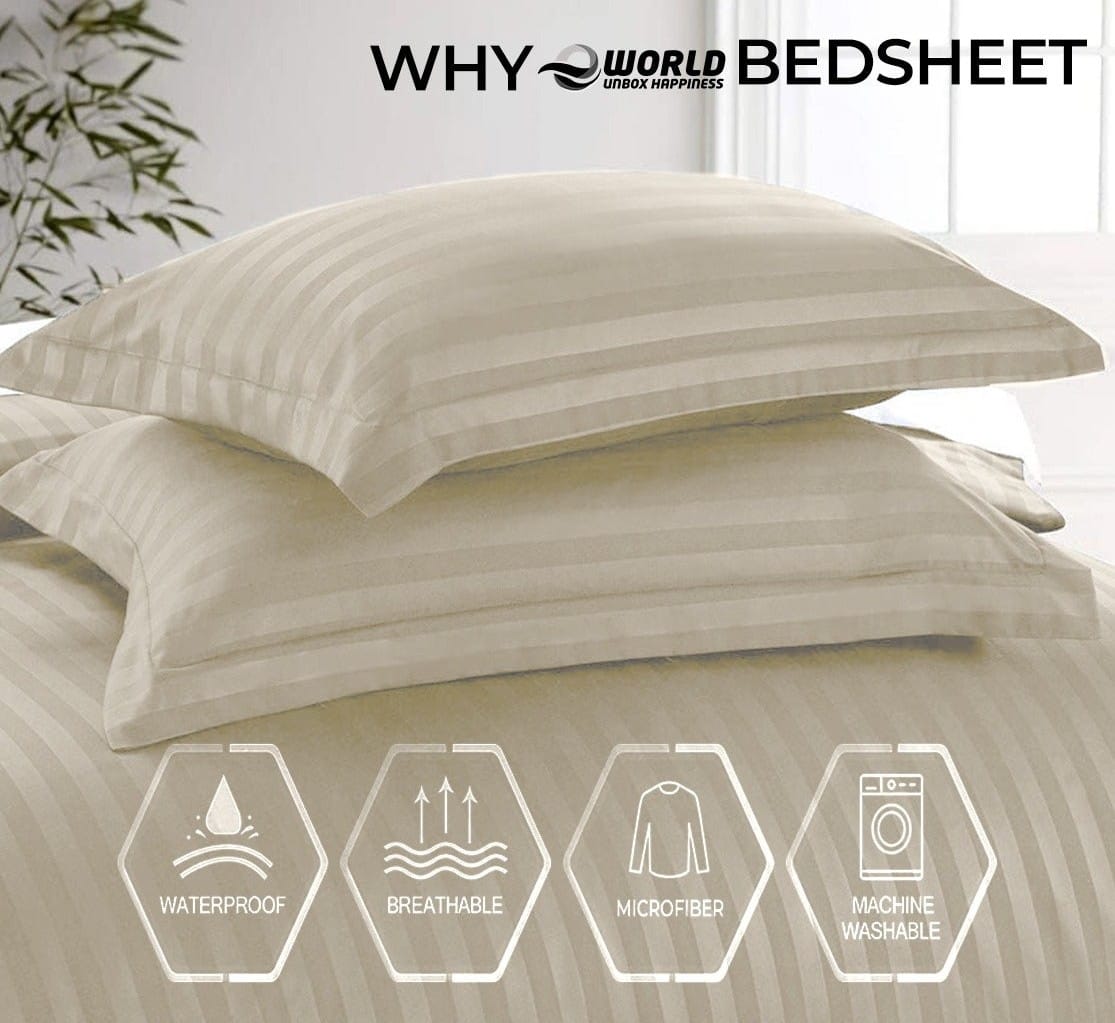 4-Piece Luxury King Size Cream Striped Bedding Set Includes 1 Duvet Cover (220x240cm), 1 Fitted Bed Sheet (200x200+30cm), and 2 Pillow Cases (48x74+5cm) for Ultimate Hotel-Inspired Sophistication