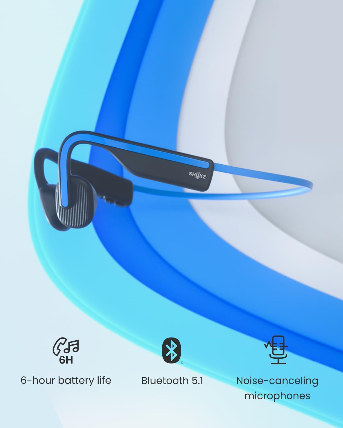 SHOKZ OpenMove Wireless Headphones, Bluetooth Bone Conduction Sports Headset with Mic, 6 Hour Playtime & IP55 Waterproof for Running Workout Cycling (Blue)