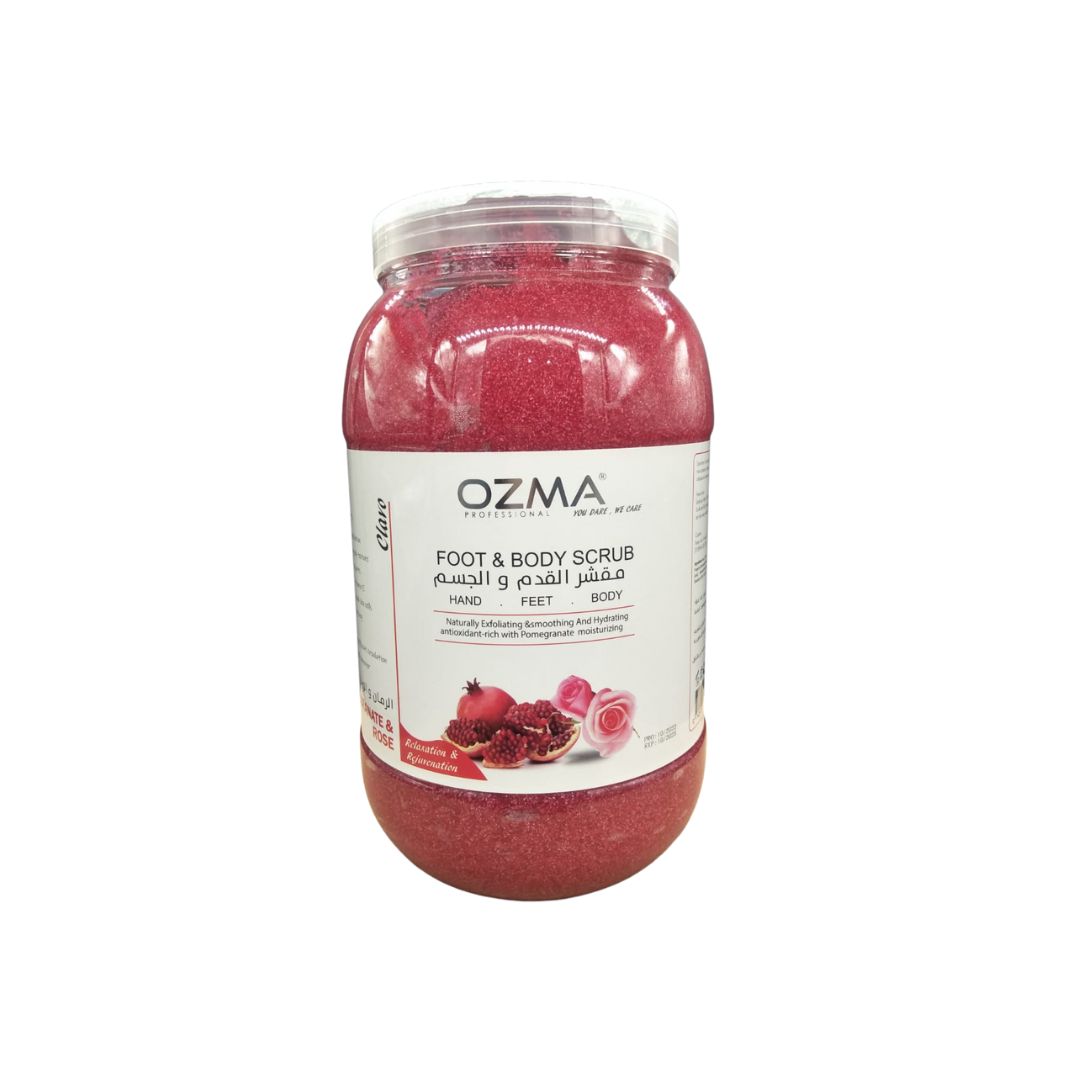 مقشر الجسم المرطب الفعال بالرمان من OZMA Clavo للقدمين والجسم، مع بروفيتامين ب5 يقضي على خلايا الجلد الميتة. 5 كجم