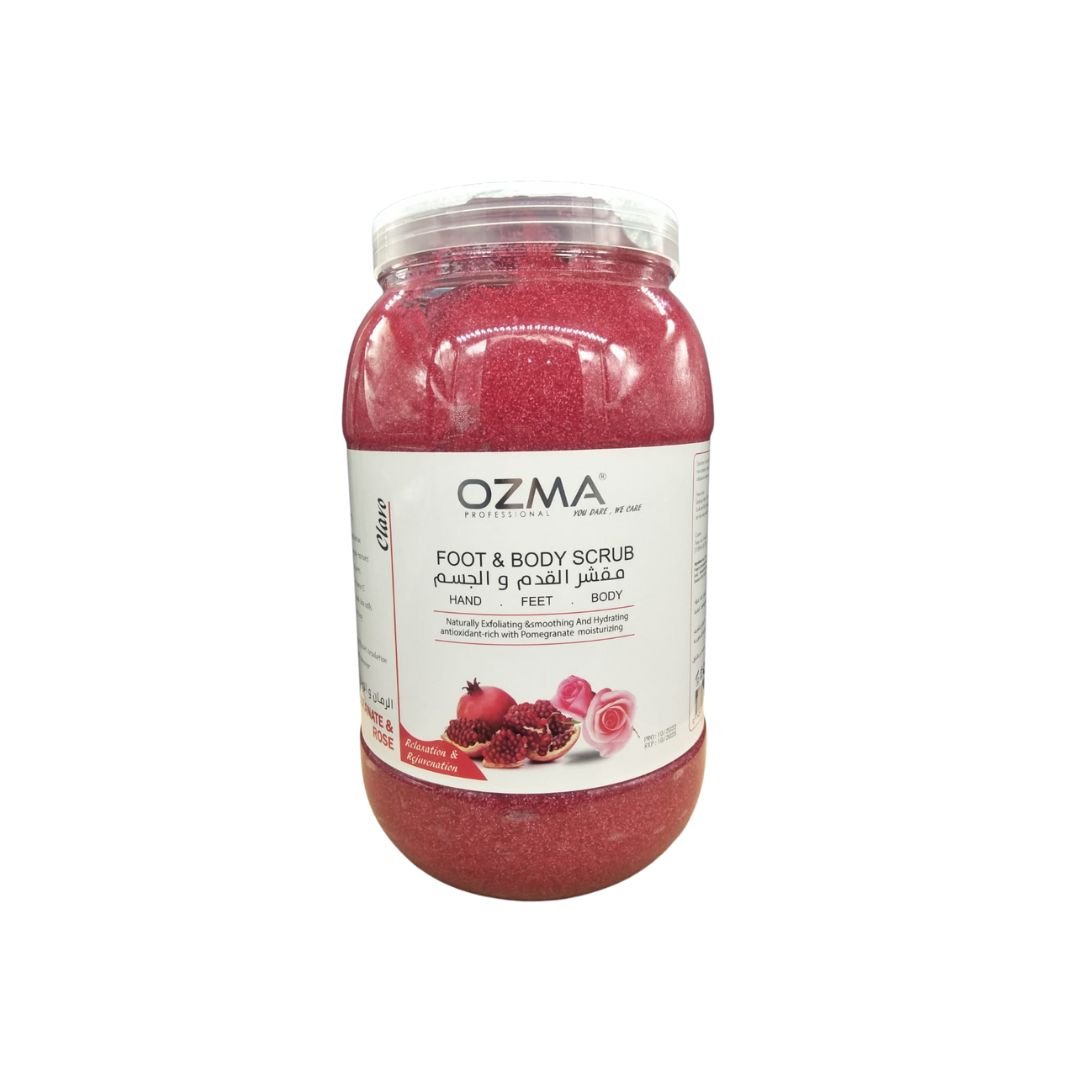 مقشر الجسم المرطب الفعال بالرمان من OZMA Clavo للقدمين والجسم، مع بروفيتامين ب5 يقضي على خلايا الجلد الميتة. 5 كجم