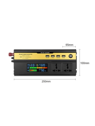 محول طاقة شمسية عالي الطاقة 2200 واط DC12V-AC220V، عاكس موجة جيبية، مروحة تبريد مدمجة، منافذ تيار متردد ومنافذ شحن USB مثالية