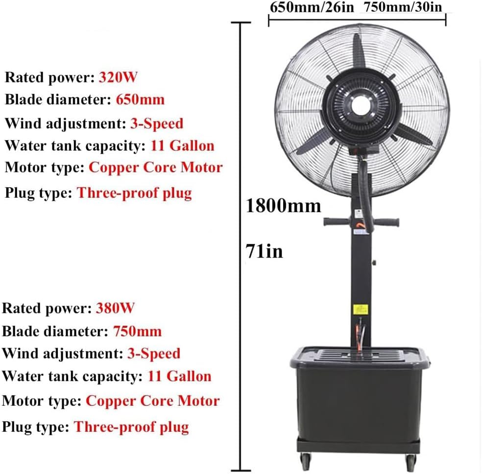 Water Tank Misting Fan, Heavy Duty Industrial Pedestal Fan, Outdoor Cooling Standing Fans, for Restaurant Patio Camping,65cm/26in