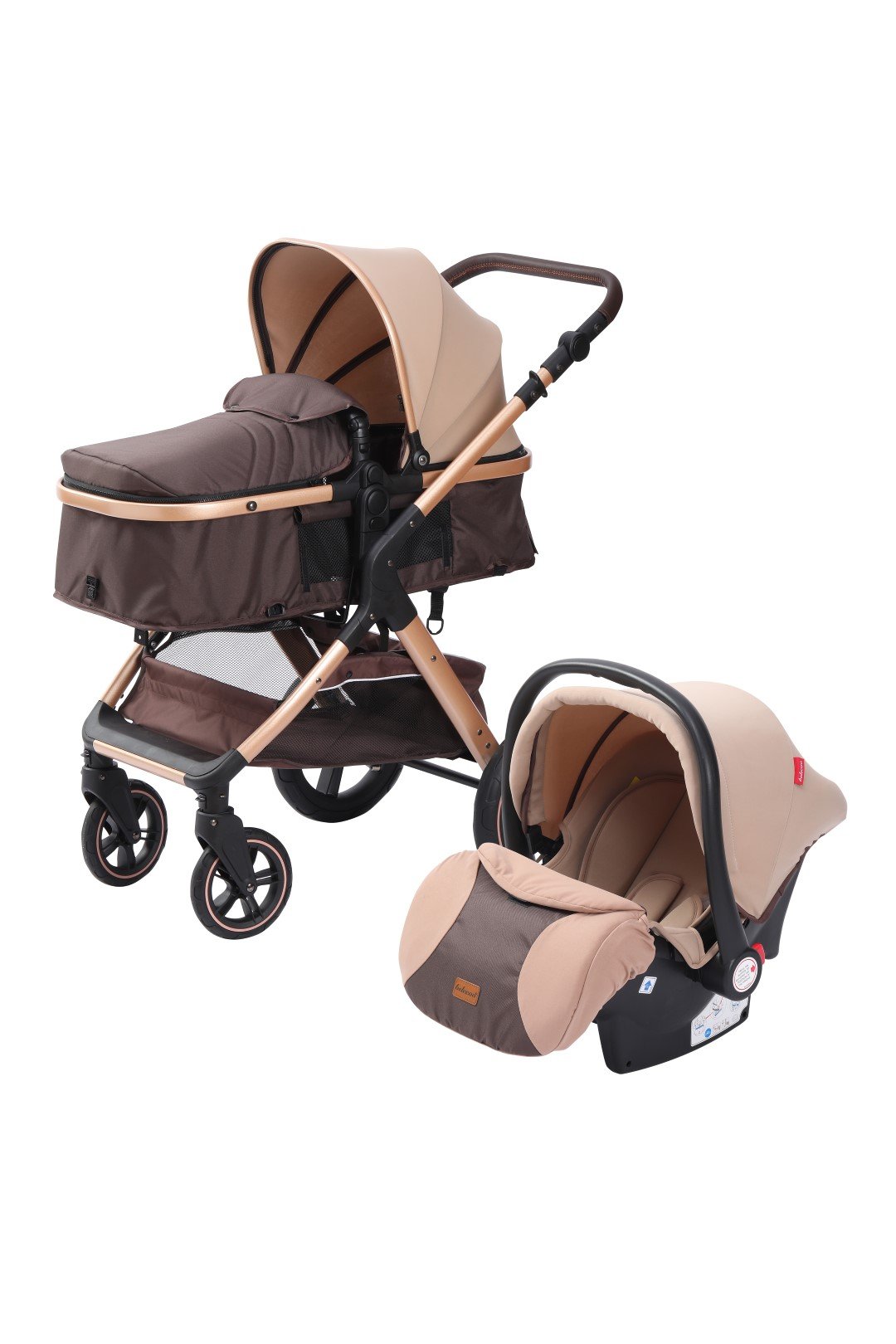 Belecoo Pram Stroller With Car Seat  3 In 1 Travel System  Khaki