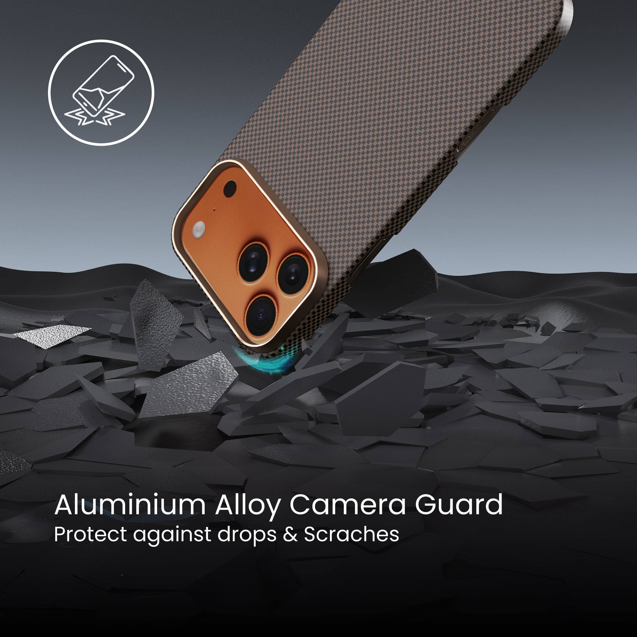 AZTECH Kevlar Ultra-Slim Aramid Fiber Woven Cover with a Caseless Feel Thin, Light & Protective (Carbon Fiber, Sunset, iPhone 17 Pro) - Sunset