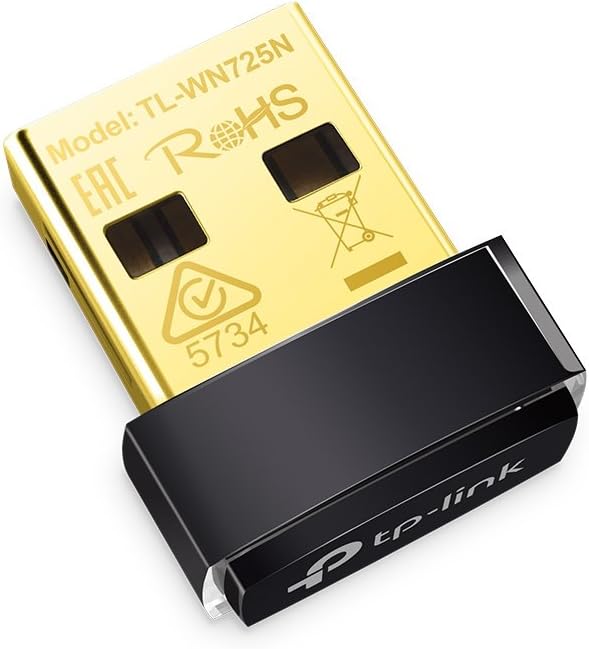 TL-WN725N N150 USB Wireless WiFi Network Nano Size Adapter for PC/Laptop, WiFi Dongle, Compatible with Windows 10/8.1/8/7/XP, Mac OS X, Linux Black/Gold