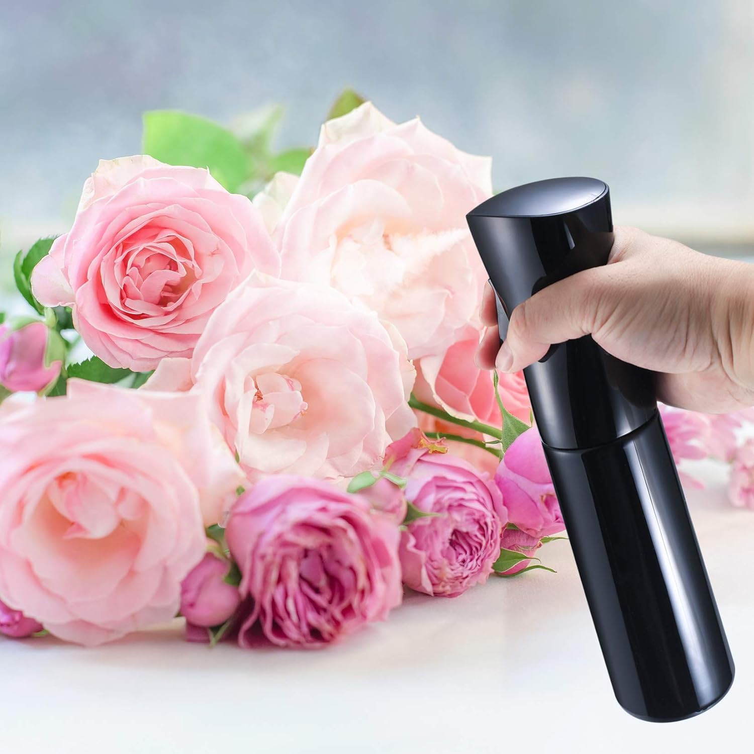 Continuous Spray Bottle Plastic Empty Hair Mist Sprayer Ultra Fine Water Mister for Hairstyling Cleaning Salons Plants Pet Care 300Ml-Black