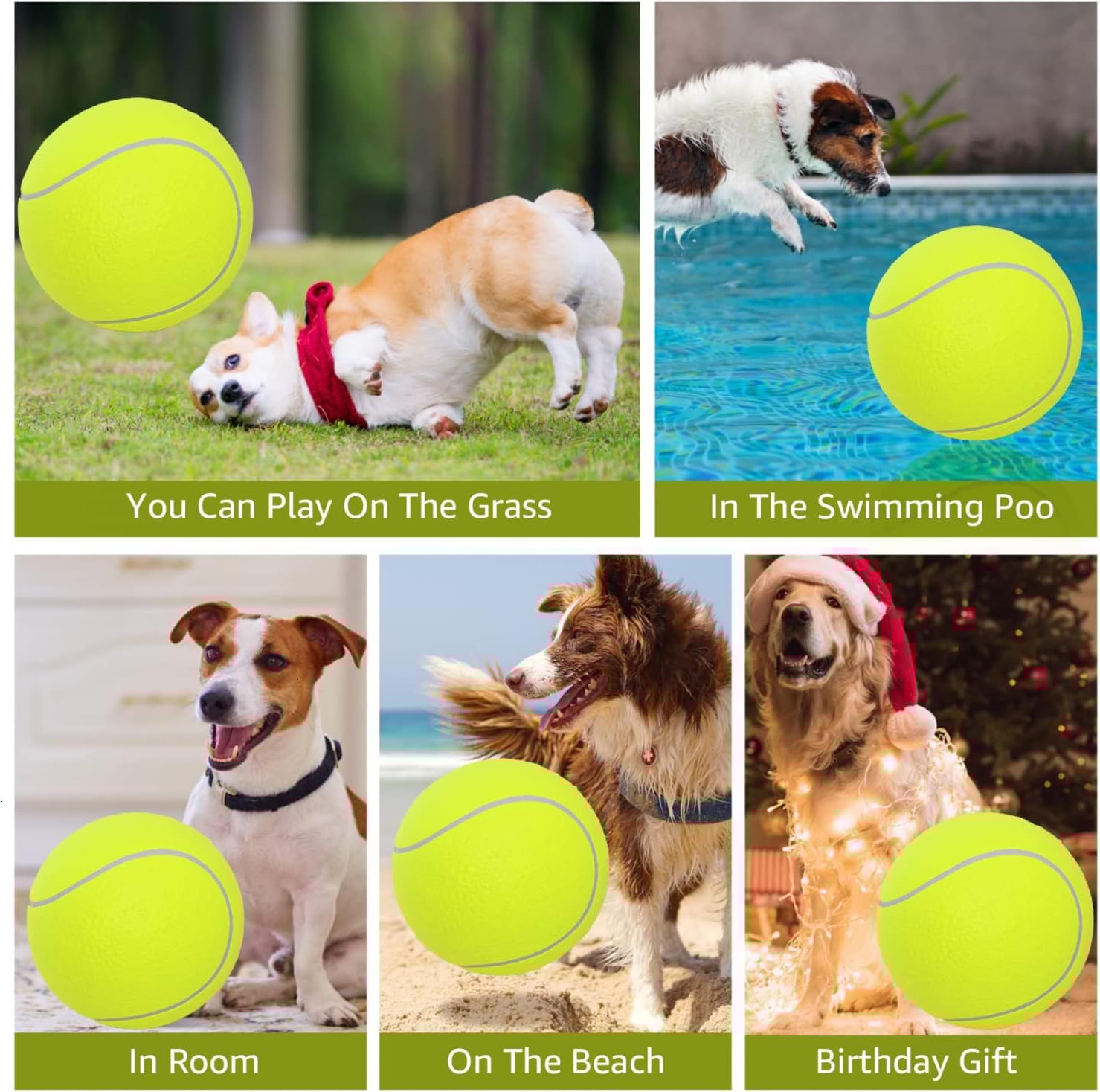 Pomeat 2 PCS Gaint Tennis Ball for Dogs, 9.5" Inflatable Large Tennis Balls Pet Chew Toy, Inflatable Rubber Non-Toxic Pet Toy Balls with Pump & Needle for Small/Medium/Large Dogs