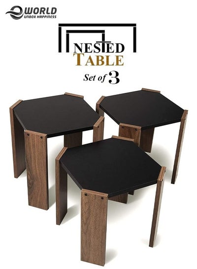 Set of 3 indoor Modern Nested Living Room Home Office Stacking Furniture Stackable Table Set - EMALL