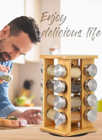 16-Jar Spice Rack Kitchen Organizer for spices storage with 16 Seasoning Jars, Large Standing Cabinet. - EMALL