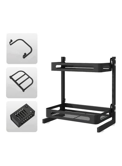 2-Tier Spice Rack Organizer with Cutlery Chopsticks Shelf Black 43.00 x 11.00 x 24.50cm - EMALL