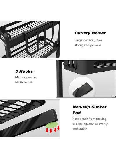 2-Tier Spice Rack Organizer with Cutlery Chopsticks Shelf Black 43.00 x 11.00 x 24.50cm - EMALL