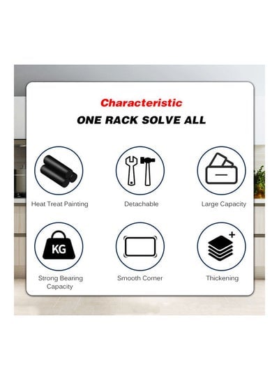 2-Tier Spice Rack Organizer with Cutlery Chopsticks Shelf Black 43.00 x 11.00 x 24.50cm - EMALL