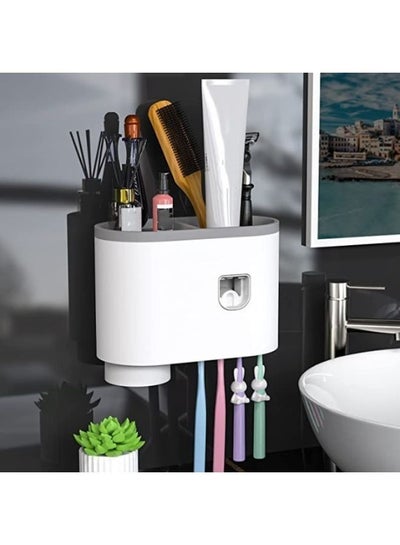 Hanging Toothbrush Holder Storage Rack and Automatic Toothpaste Dispenser Kit with Magnetic Cup
