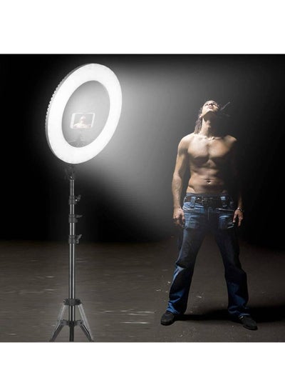 18 Inch LED Video Ring Light Fill in Lamp Studio Photography Lighting 50W adjustable Brightness 3200K 5500K Color Temperature with Smartphone Holder Cold Shoe Base Carrying Bag